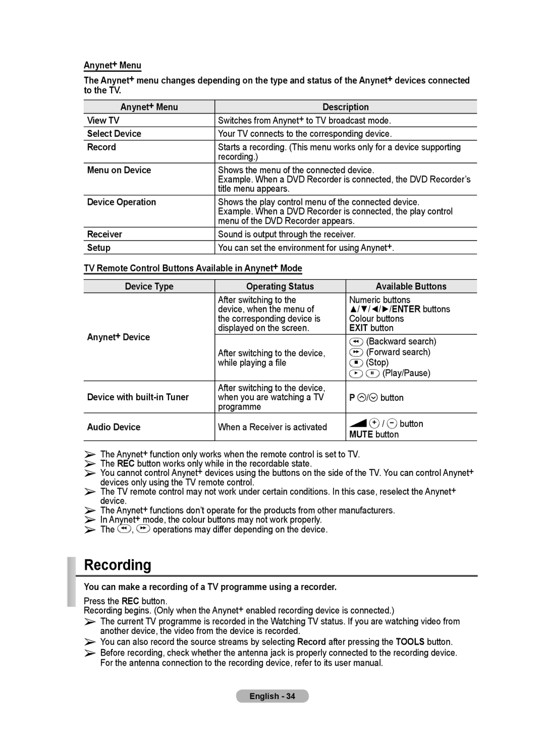 Samsung BN68-01528B-02 user manual Recording 