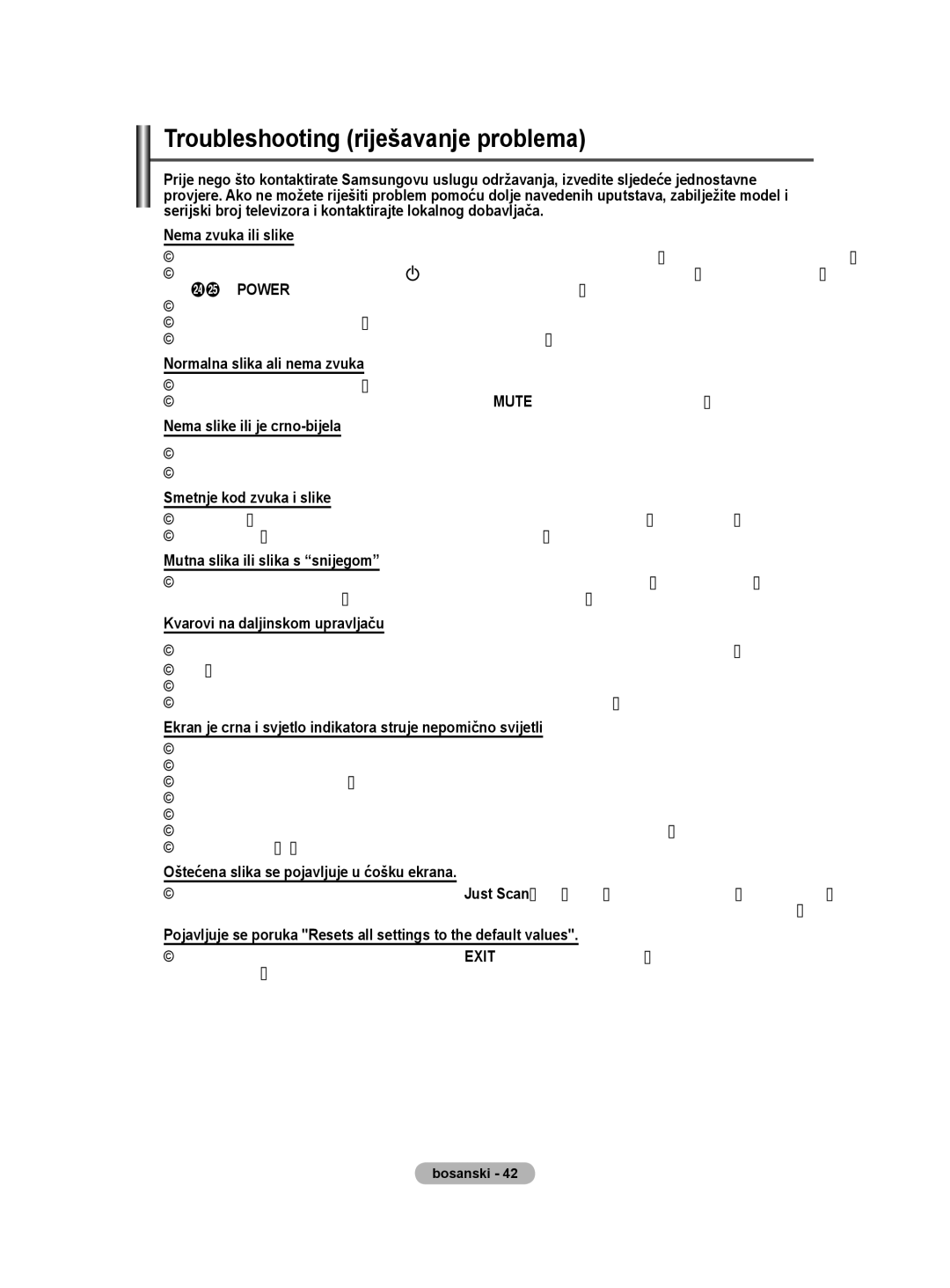 Samsung BN68-01528B-02 user manual Troubleshooting riješavanje problema 