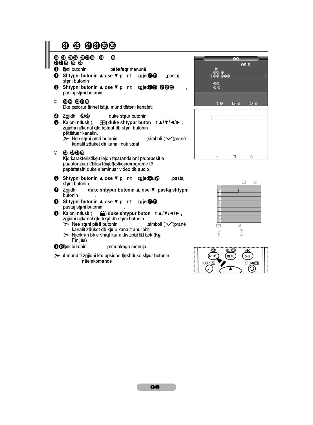 Samsung BN68-01528B-02 user manual Shtimi / Kyçja e Kanaleve,  Adding channels,  Locking channels 