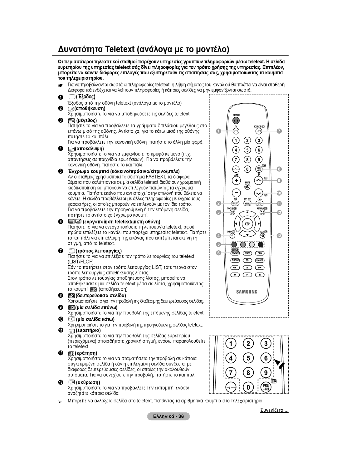 Samsung BN68-01528B-02 user manual Δυνατότητα Teletext ανάλογα με το μοντέλο, Έξοδος 