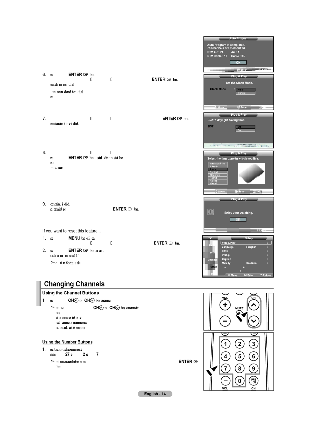 Samsung BN68-01541A-01 user manual Changing Channels, Using the Channel Buttons, Using the Number Buttons 