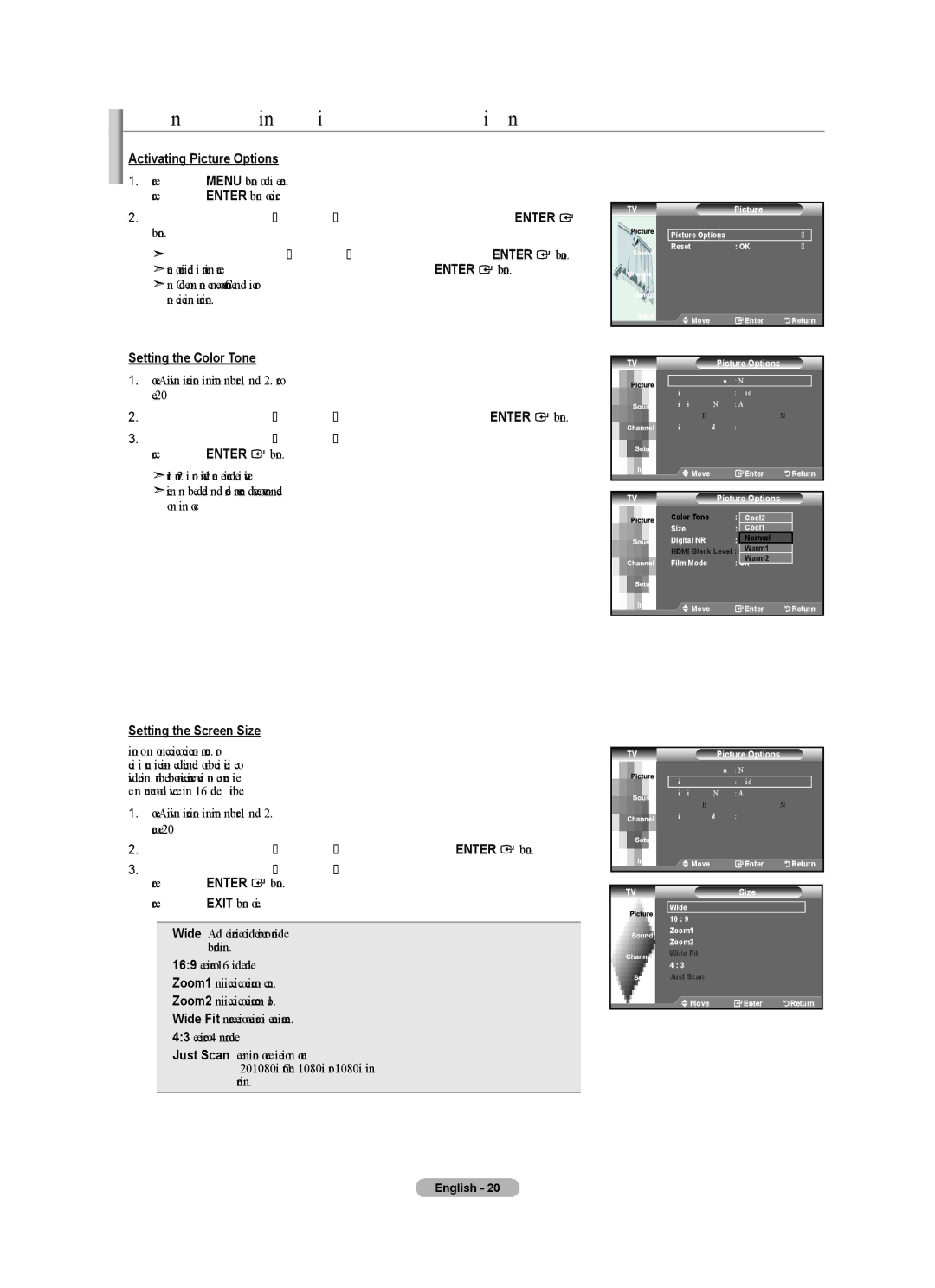 Samsung BN68-01541A-01 user manual Configuring Picture Options, Activating Picture Options, Setting the Color Tone 