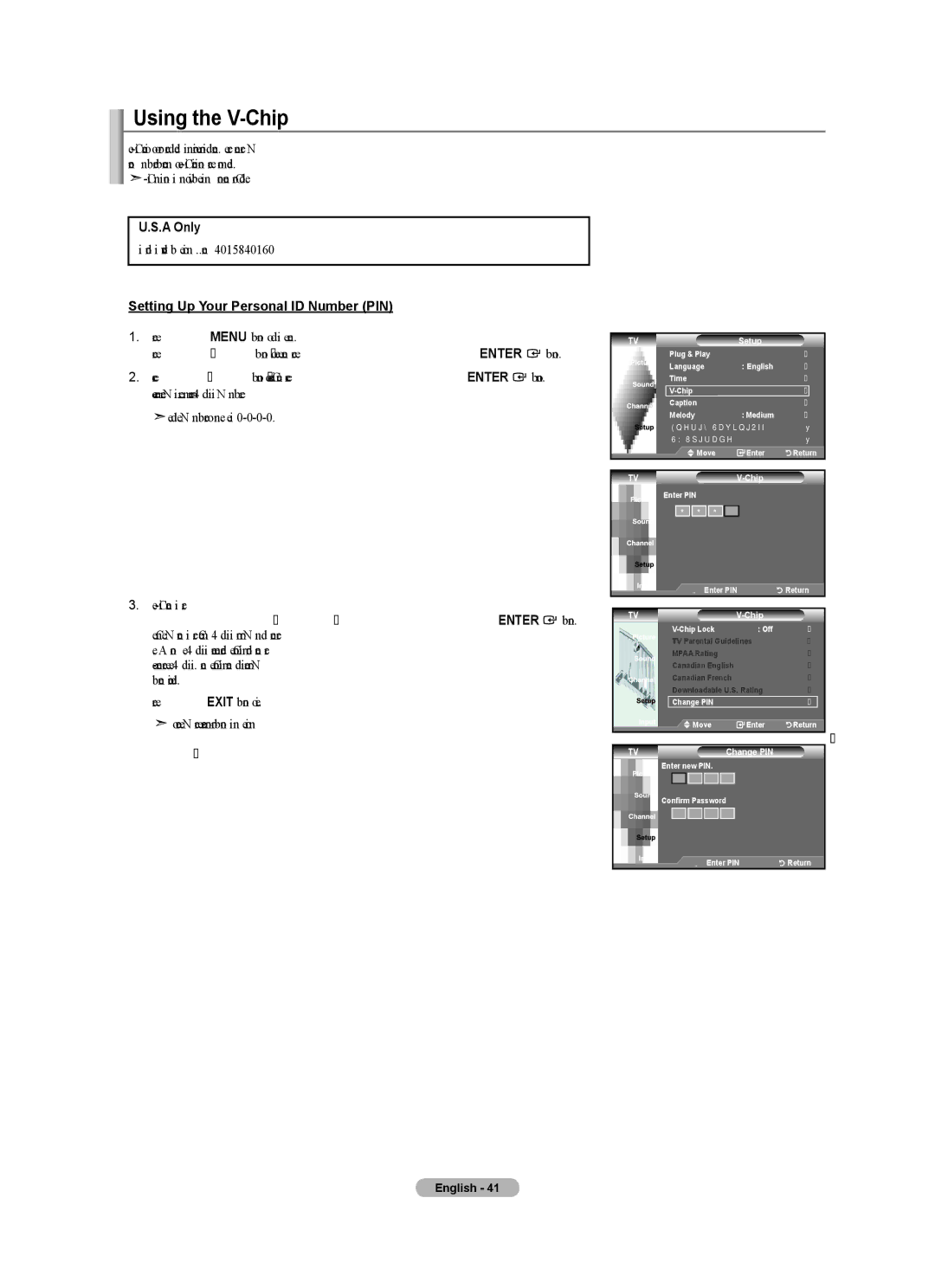 Samsung BN68-01541A-01 user manual Using the V-Chip, A Only, Setting Up Your Personal ID Number PIN 