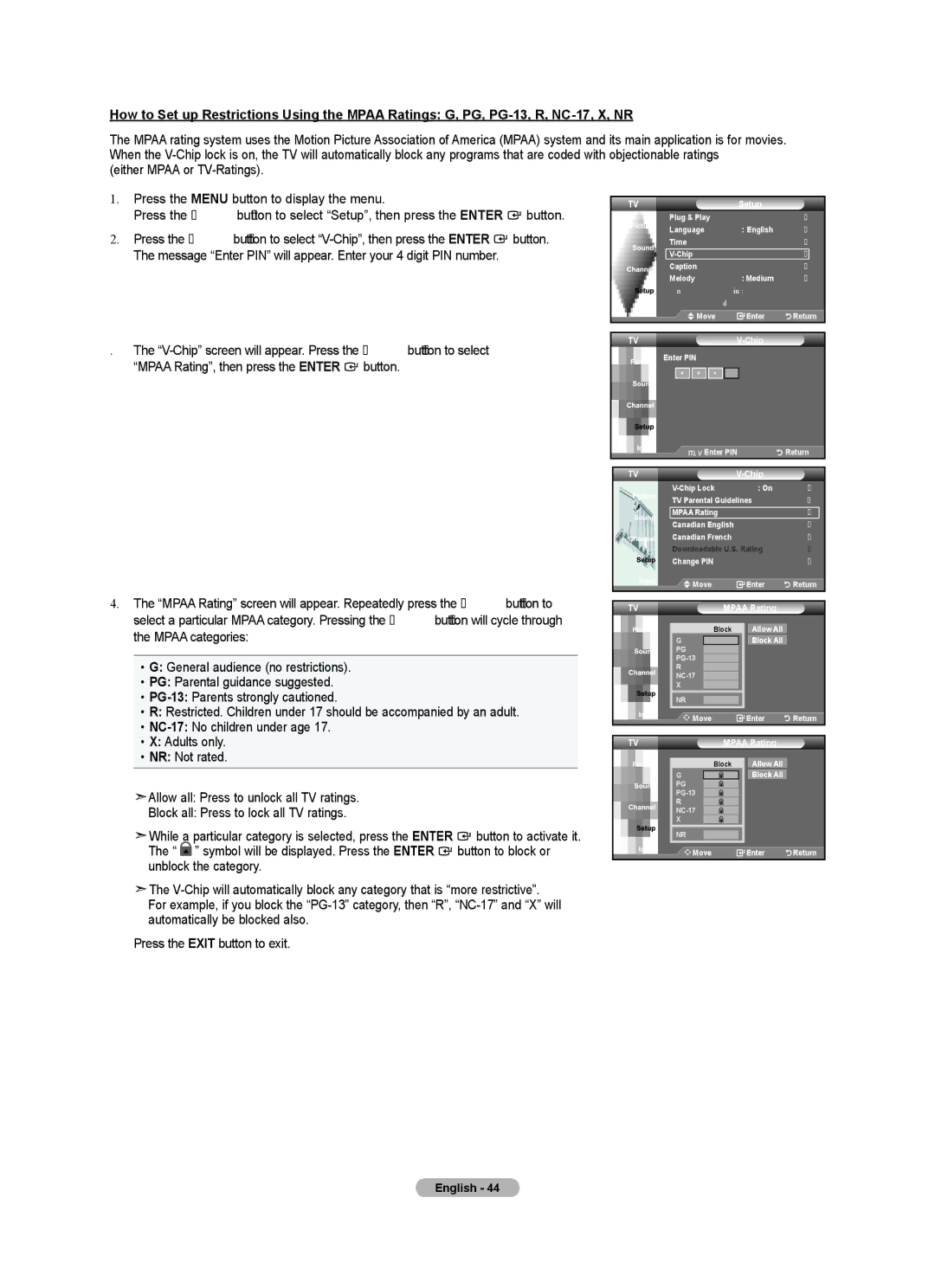 Samsung BN68-01541A-01 user manual Allow All Block All 