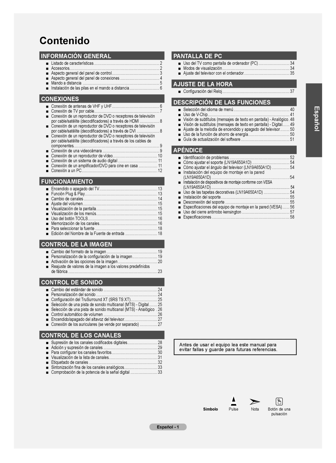 Samsung BN68-01541A-01 user manual Contenido 