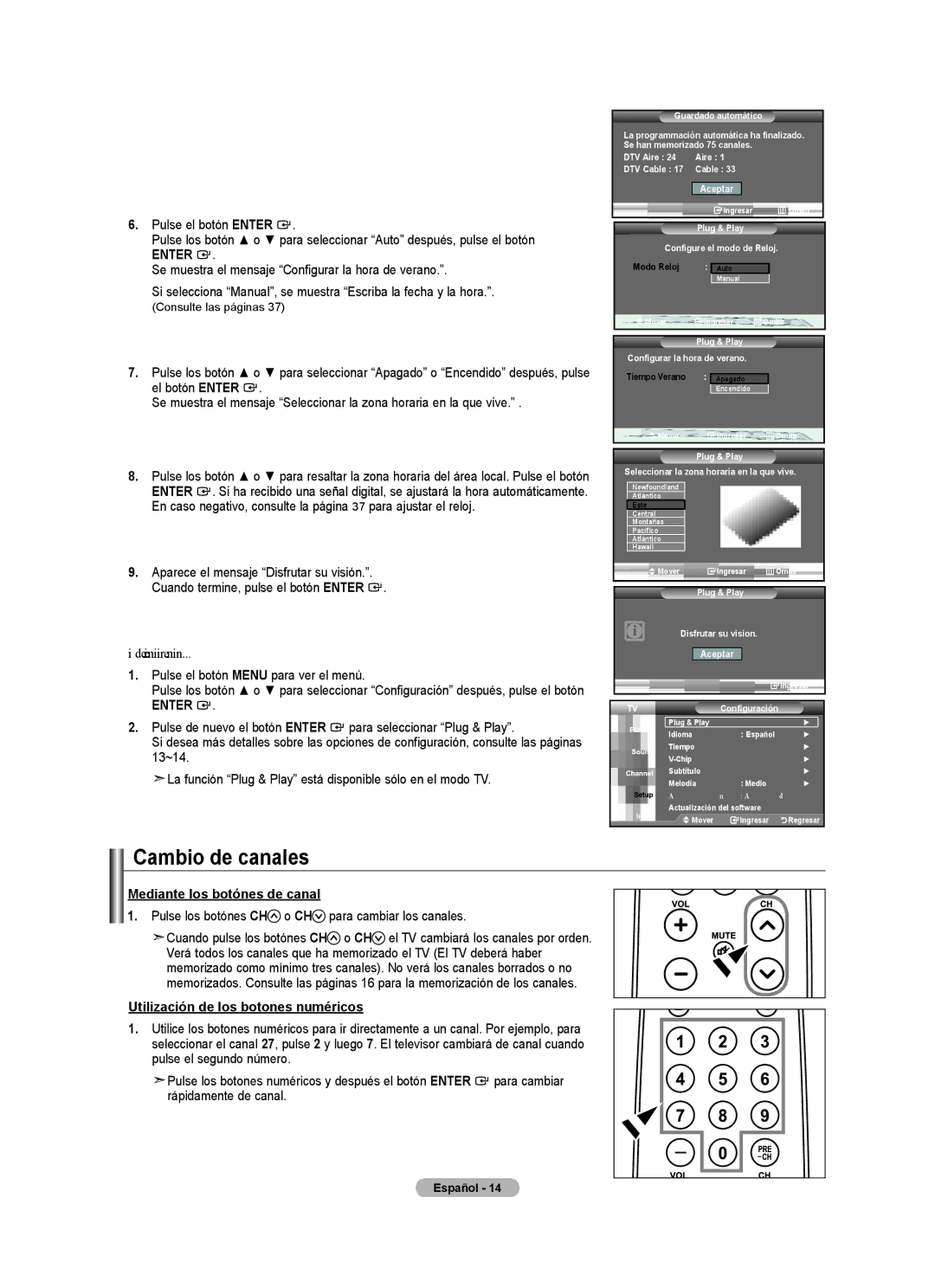 Samsung BN68-01541A-01 user manual Cambio de canales, Pulse el botón Menu para ver el menú, Mediante los botónes de canal 