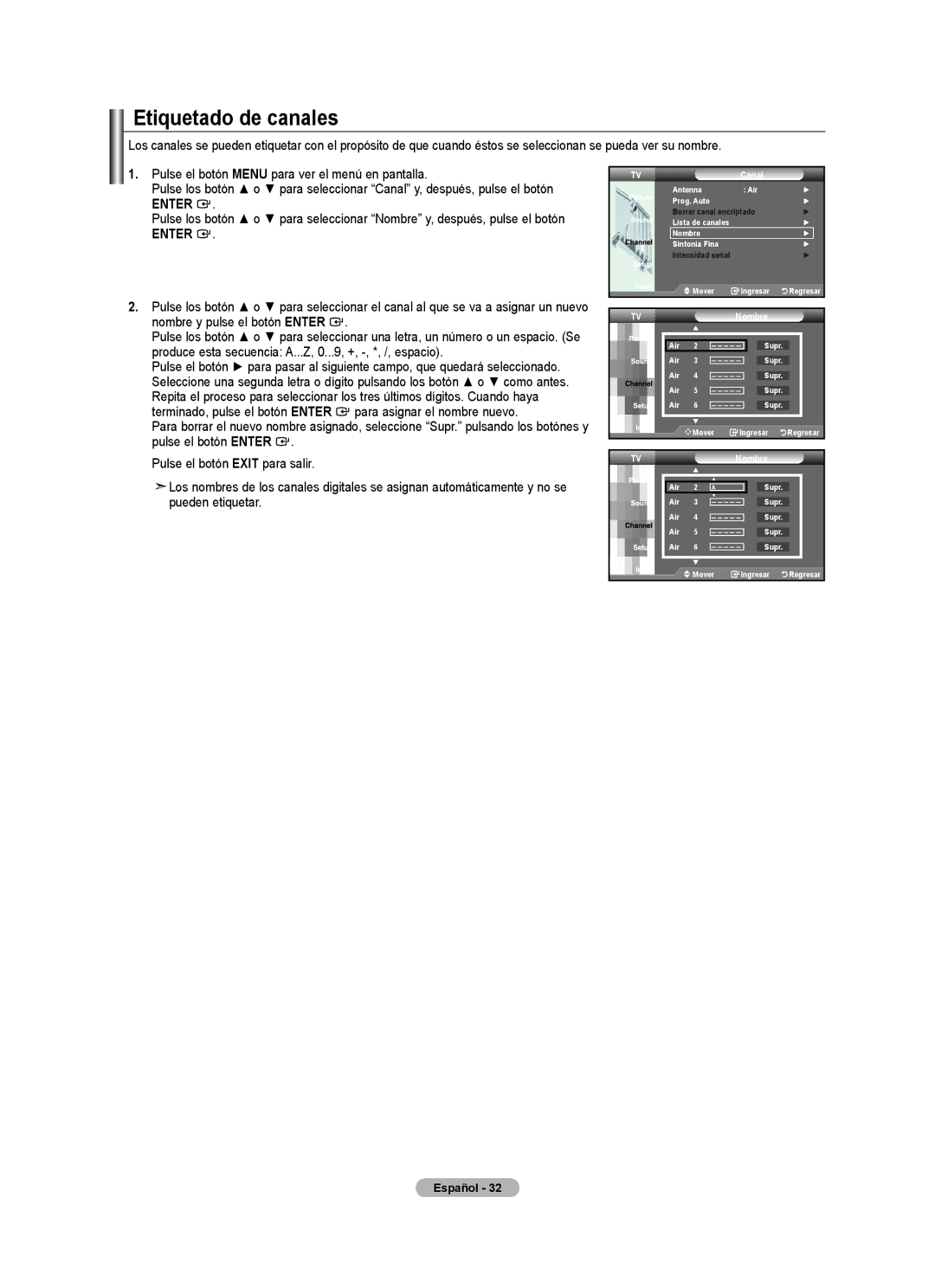 Samsung BN68-01541A-01 user manual Etiquetado de canales, Nombre 