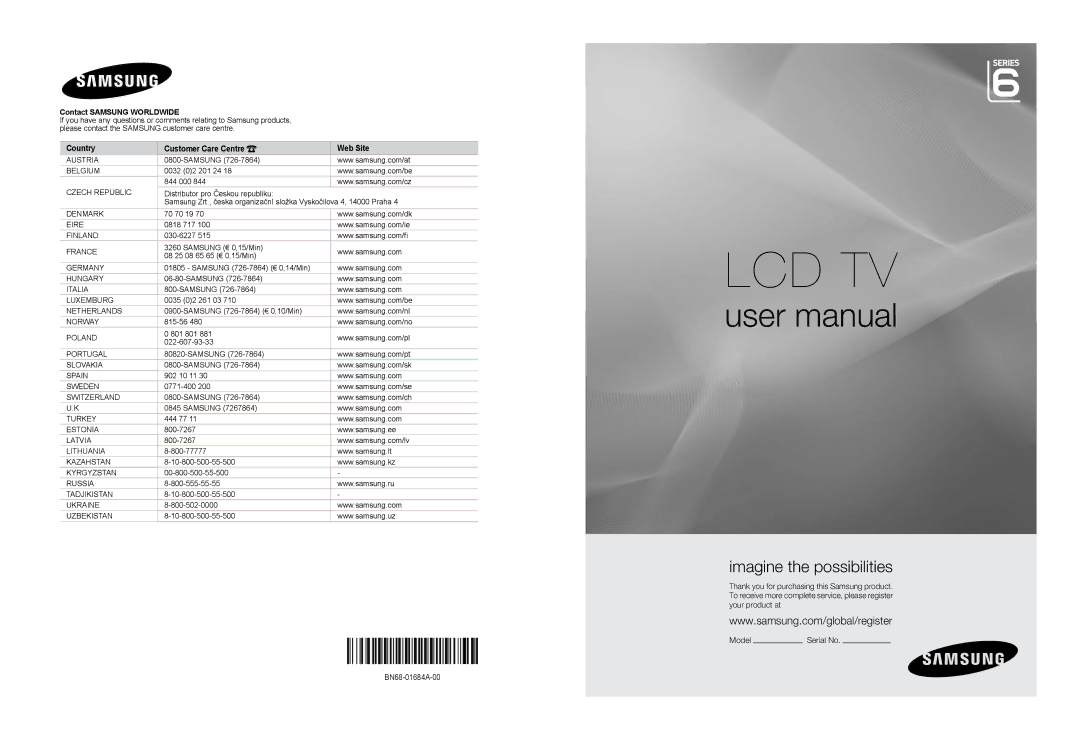 Samsung BN68-01684A-00 user manual Lcd Tv 