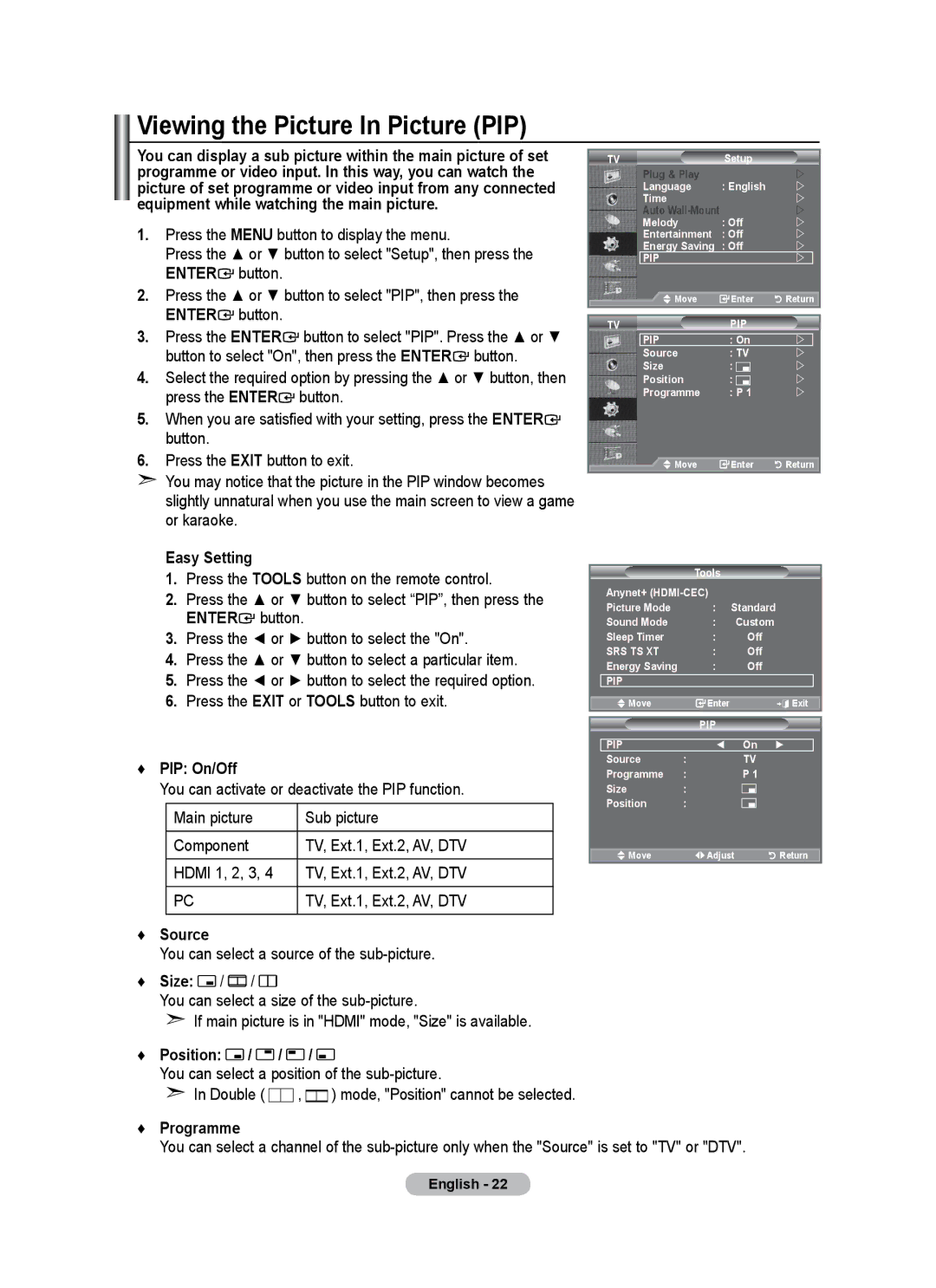 Samsung BN68-01684A-00 user manual Viewing the Picture In Picture PIP 