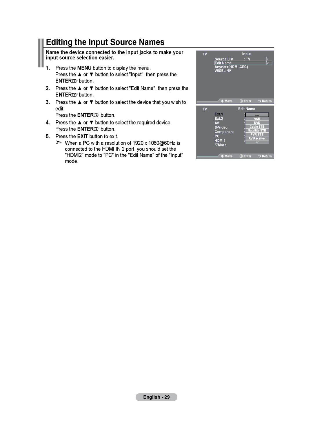 Samsung BN68-01684A-00 user manual Editing the Input Source Names 