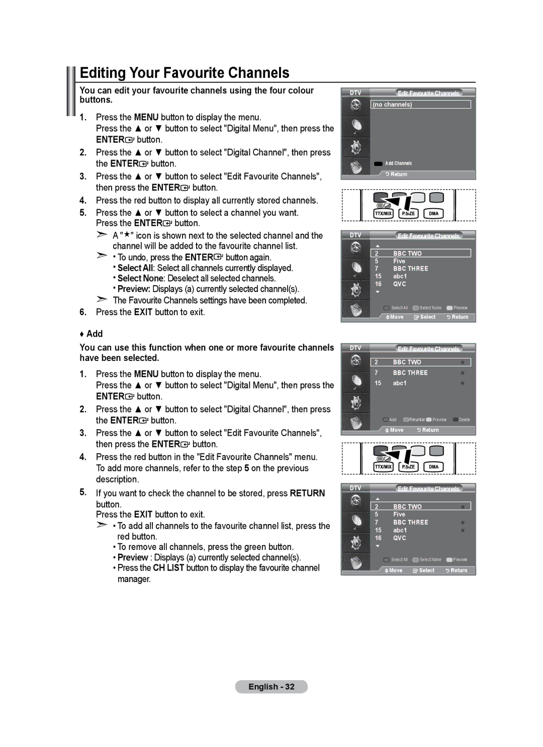 Samsung BN68-01684A-00 user manual Editing Your Favourite Channels 