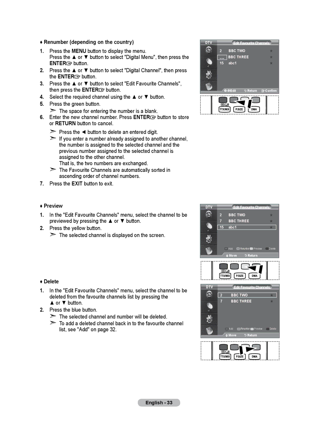 Samsung BN68-01684A-00 user manual Renumber depending on the country, Preview, Delete 