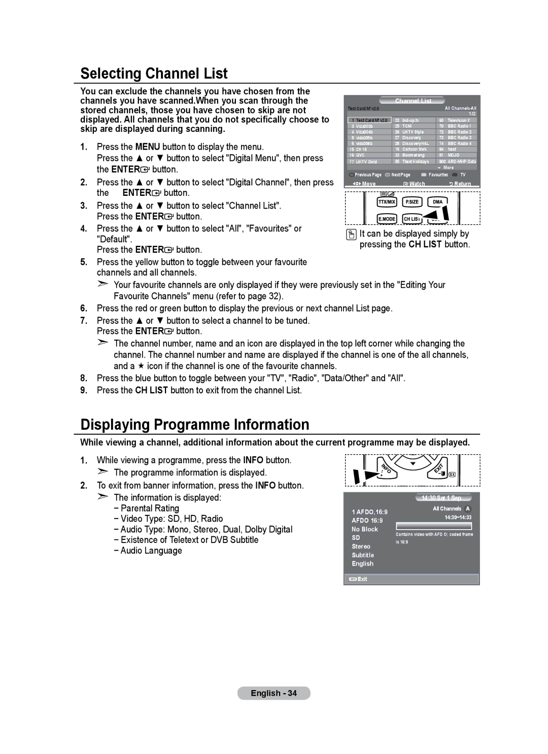 Samsung BN68-01684A-00 user manual Selecting Channel List, Displaying Programme Information 