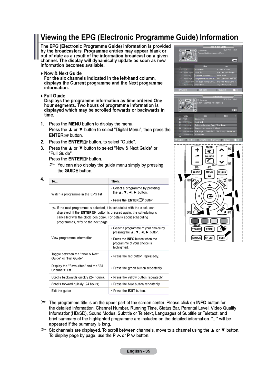 Samsung BN68-01684A-00 user manual Viewing the EPG Electronic Programme Guide Information, Then 