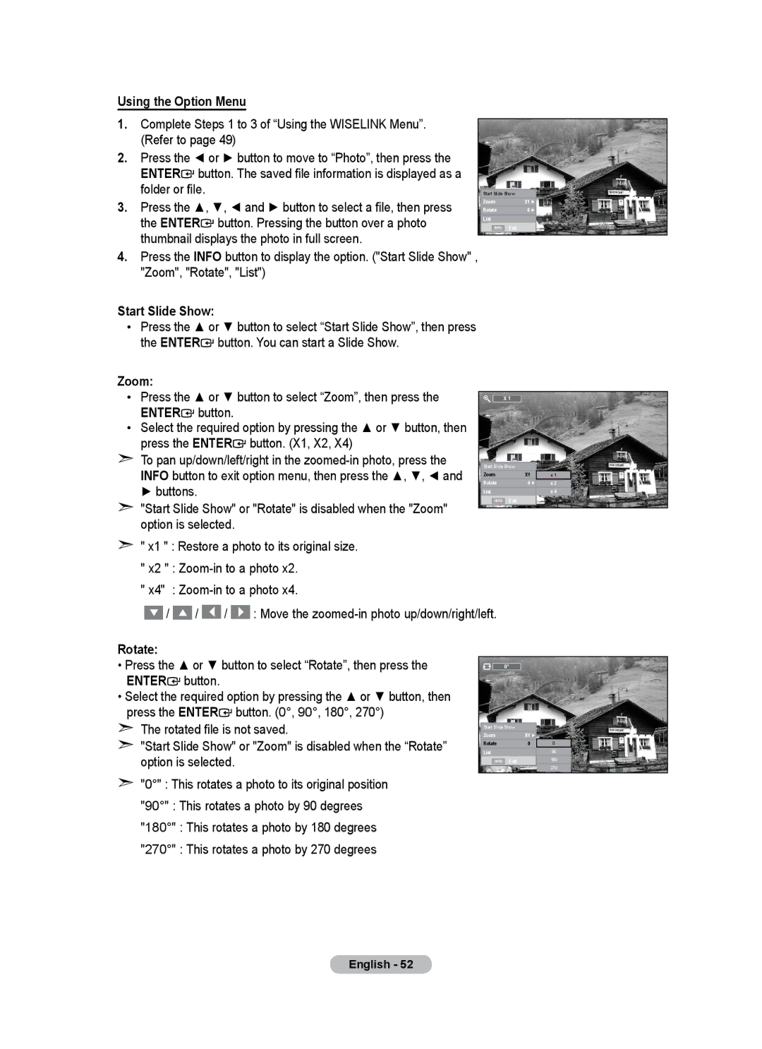 Samsung BN68-01684A-00 user manual Using the Option Menu, Rotate 