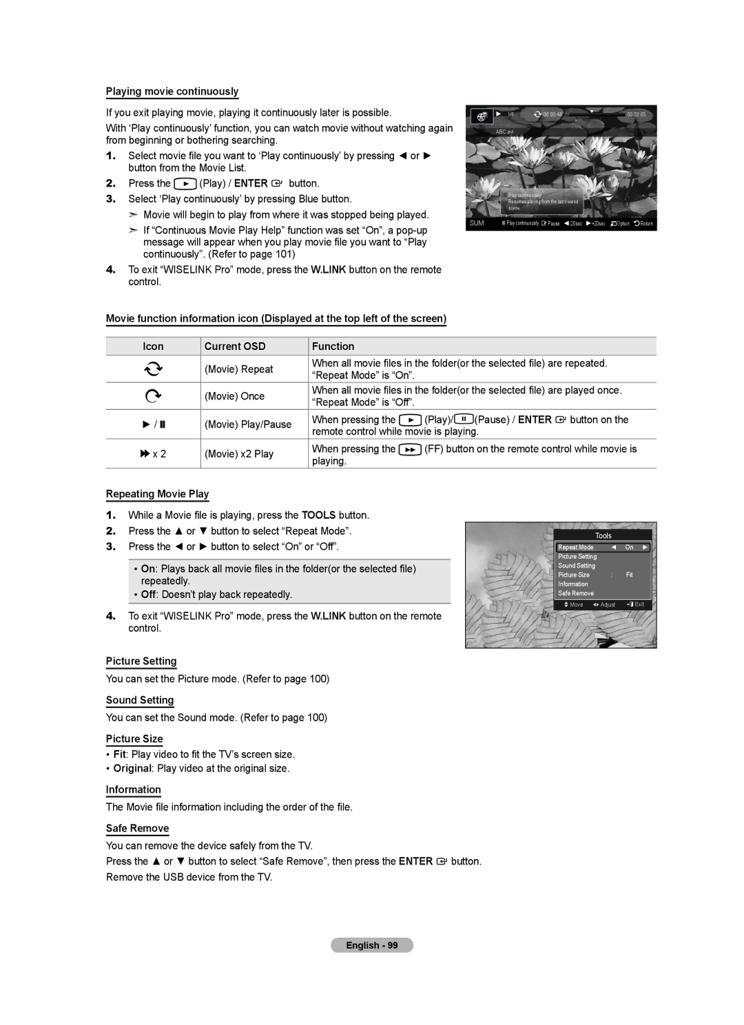 Samsung BN68-01691A-02 user manual Playing movie continuously, Repeating Movie Play 