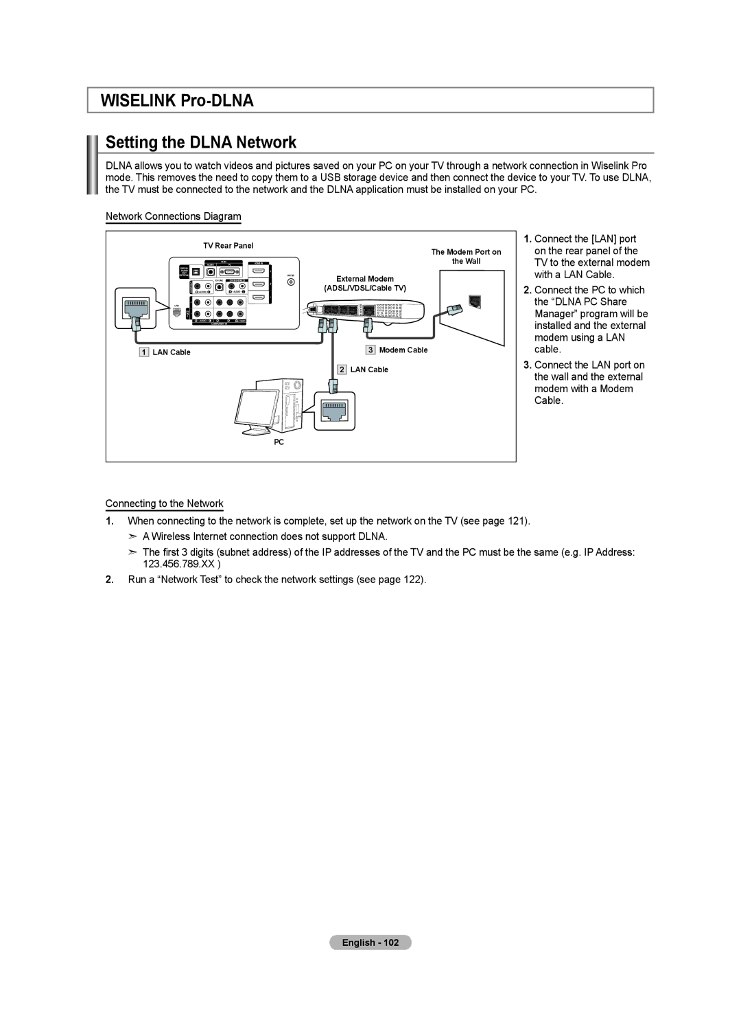 Samsung BN68-01691A-02 user manual Wiselink Pro-DLNA Setting the Dlna Network, Network Connections Diagram 