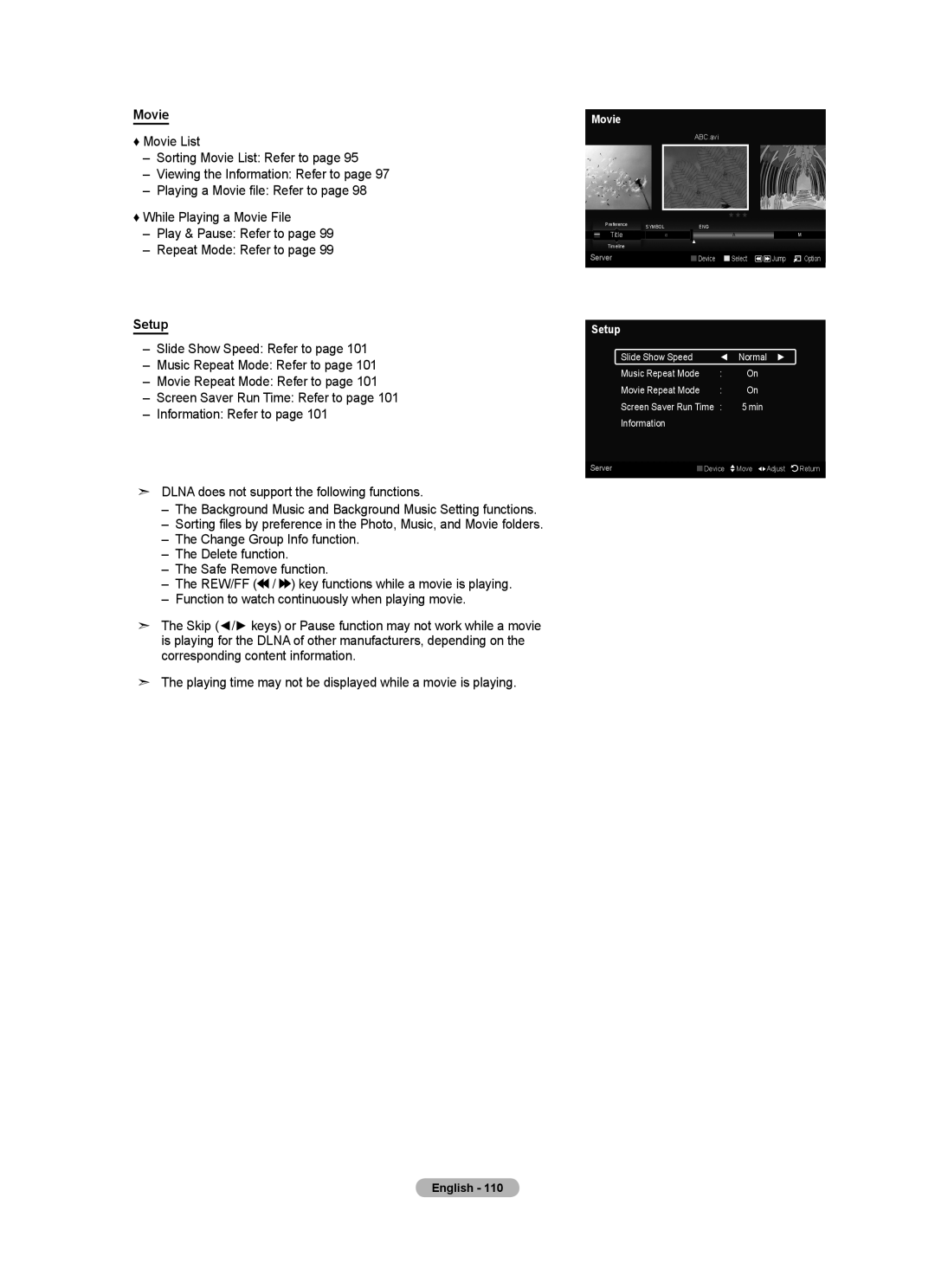 Samsung BN68-01691A-02 user manual Movie, Setup 