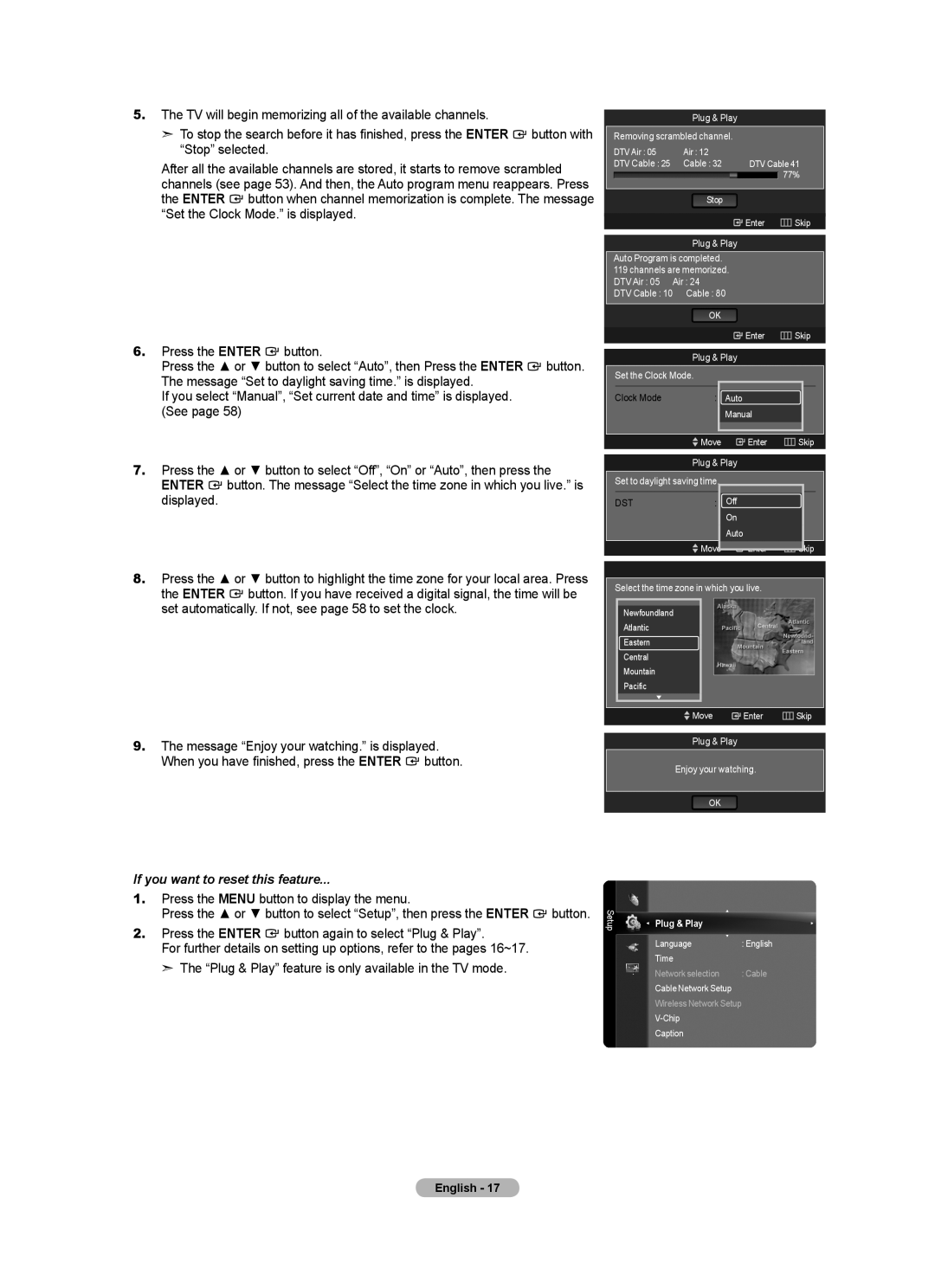 Samsung BN68-01691A-02 Press the Menu button to display the menu, Press the Enter button again to select Plug & Play 