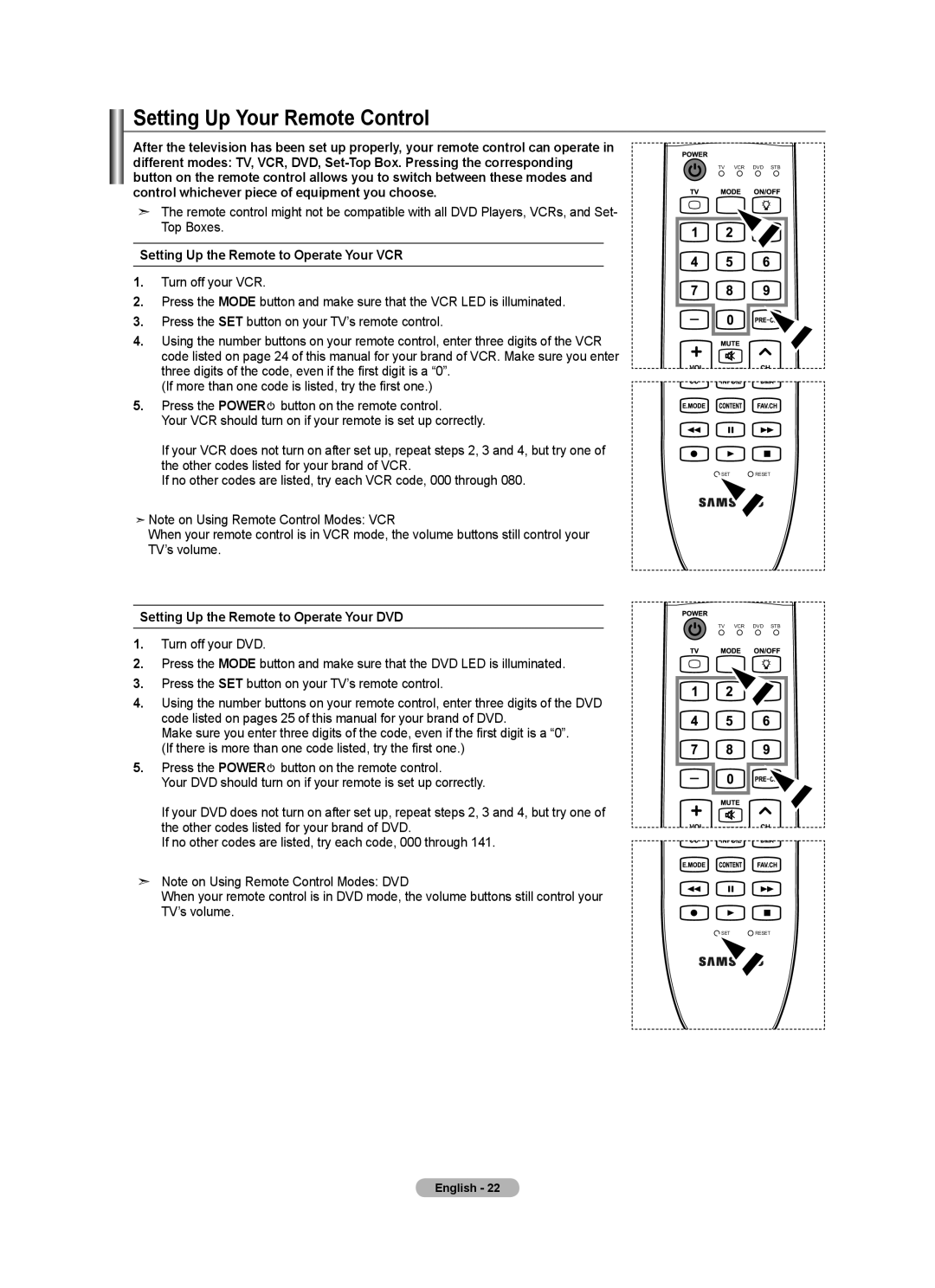 Samsung BN68-01691A-02 user manual Setting Up Your Remote Control, Setting Up the Remote to Operate Your VCR 