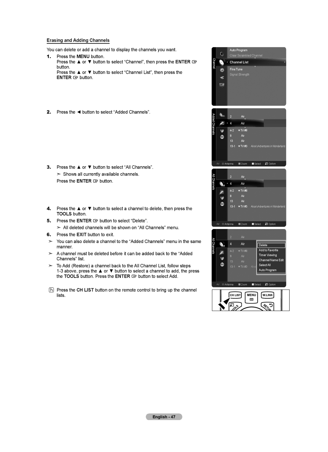 Samsung BN68-01691A-02 user manual Erasing and Adding Channels 