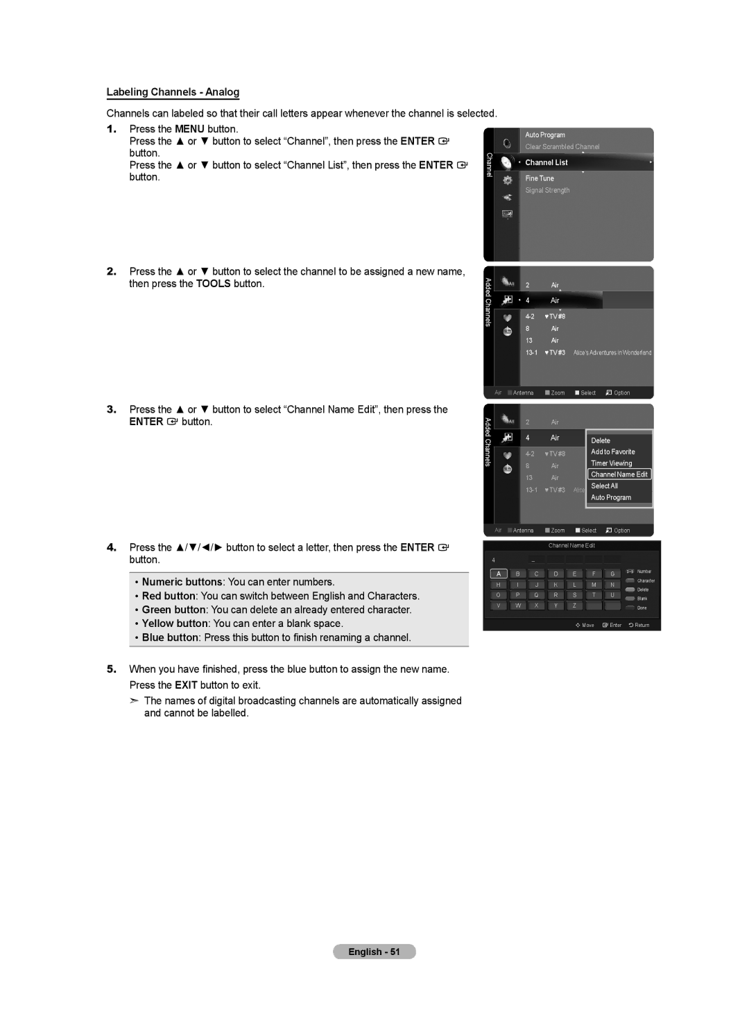 Samsung BN68-01691A-02 user manual Labeling Channels Analog, Then press the Tools button 