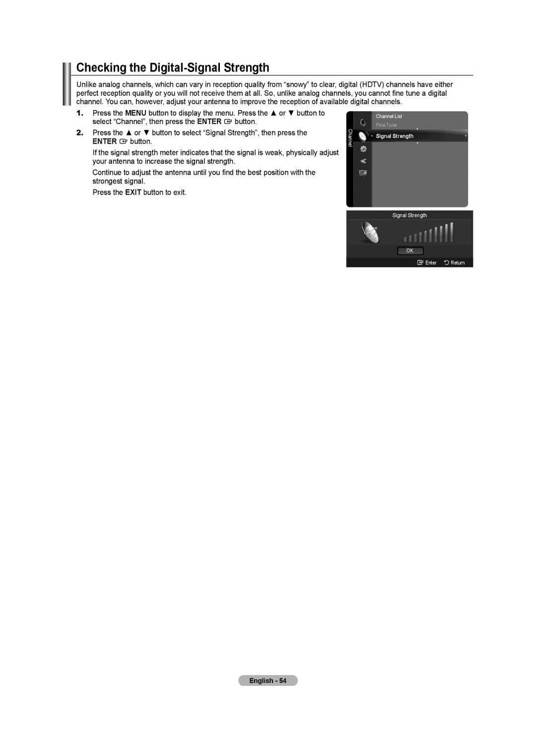 Samsung BN68-01691A-02 user manual Checking the Digital-Signal Strength 