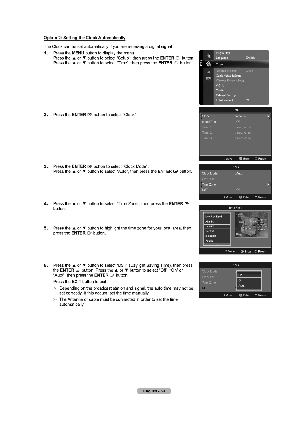 Samsung BN68-01691A-02 user manual Option 2 Setting the Clock Automatically 