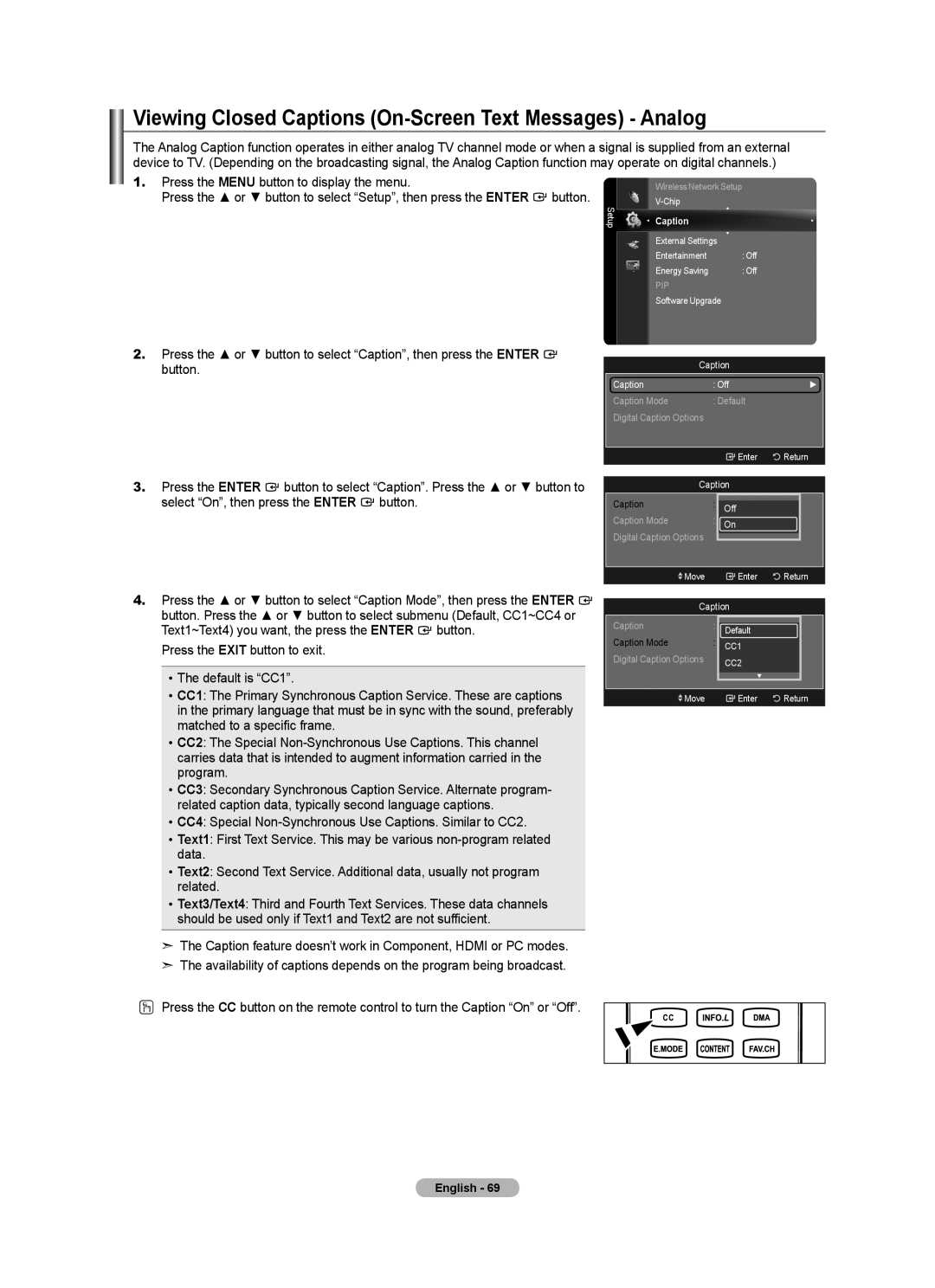 Samsung BN68-01691A-02 user manual Viewing Closed Captions On-Screen Text Messages Analog 