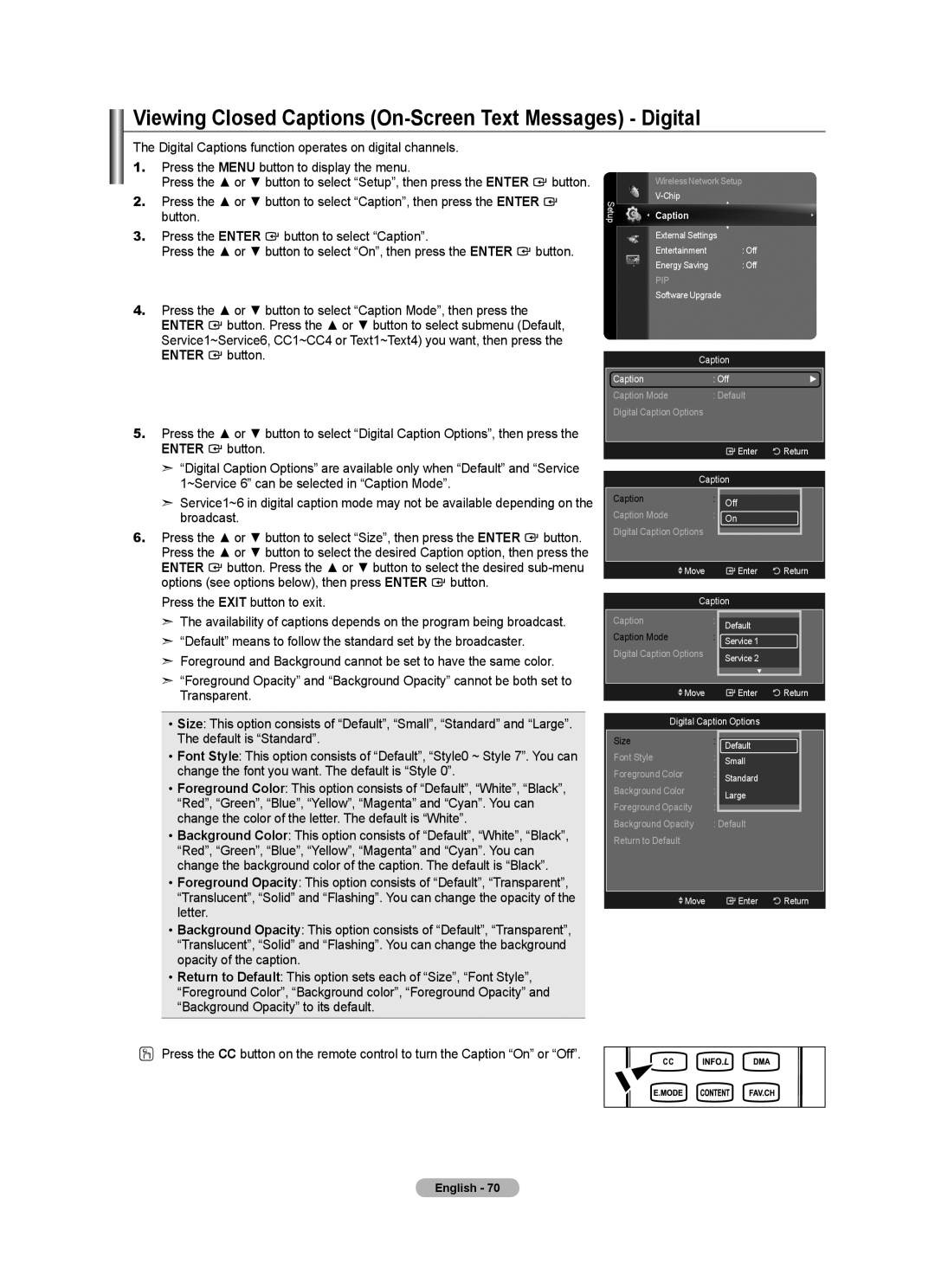 Samsung BN68-01691A-02 user manual Viewing Closed Captions On-Screen Text Messages Digital 