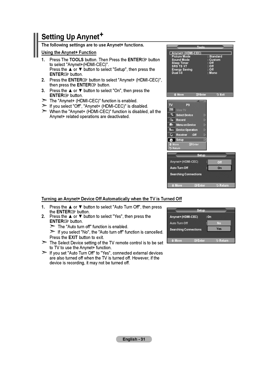 Samsung BN68-01699A-00 user manual Setting Up Anynet+ 