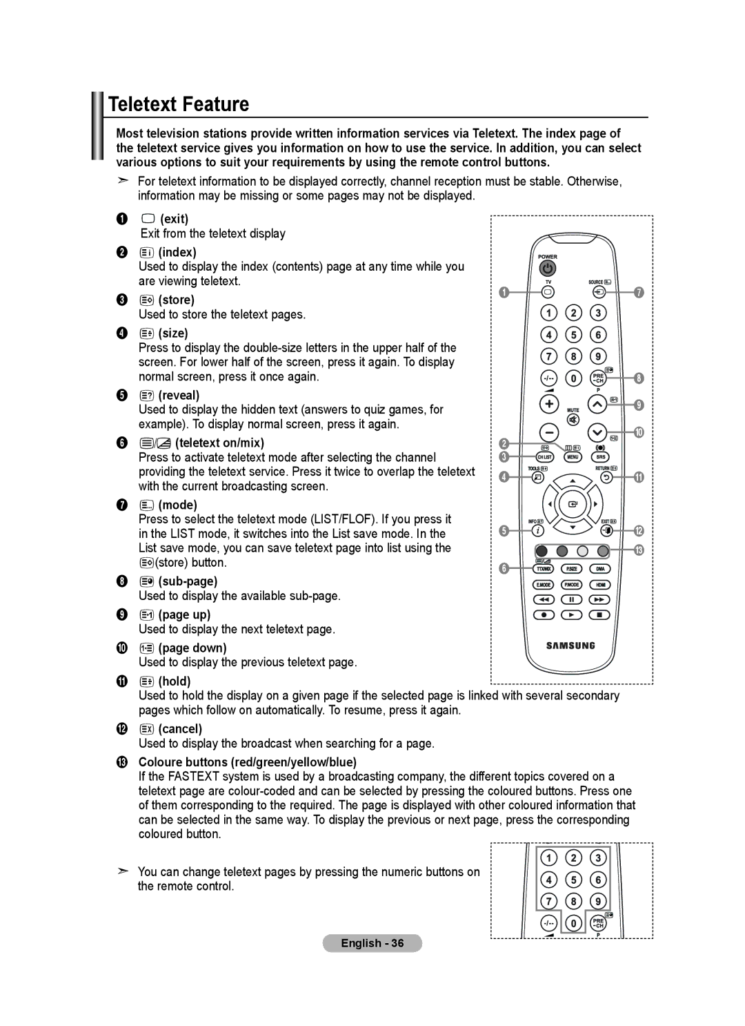 Samsung BN68-01699A-00 user manual Teletext Feature 