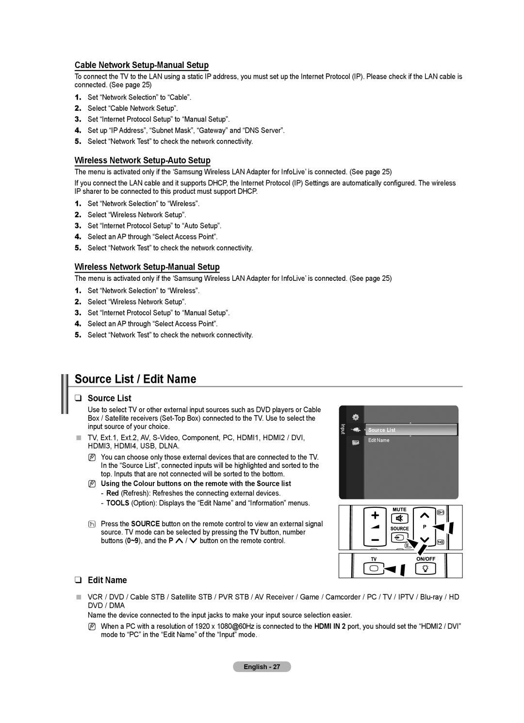 Samsung BN68-01700A-00 user manual Source List / Edit Name 