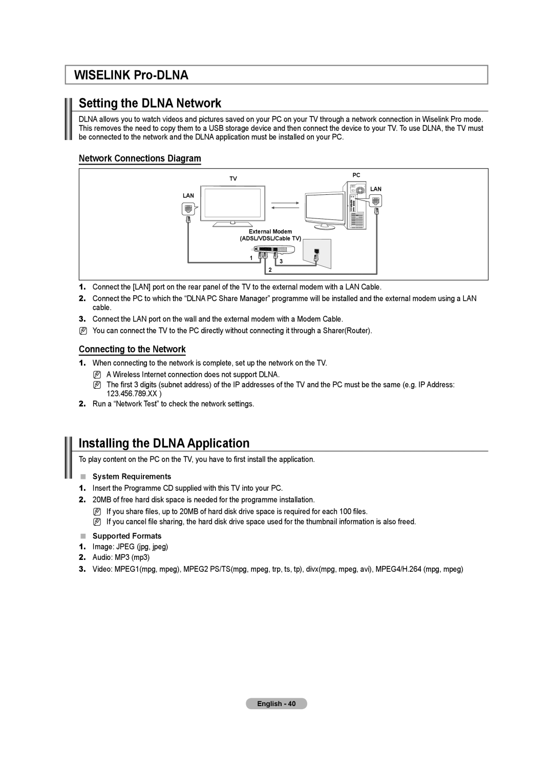 Samsung BN68-01700A-00 user manual Wiselink Pro-DLNA Setting the Dlna Network, Installing the Dlna Application 