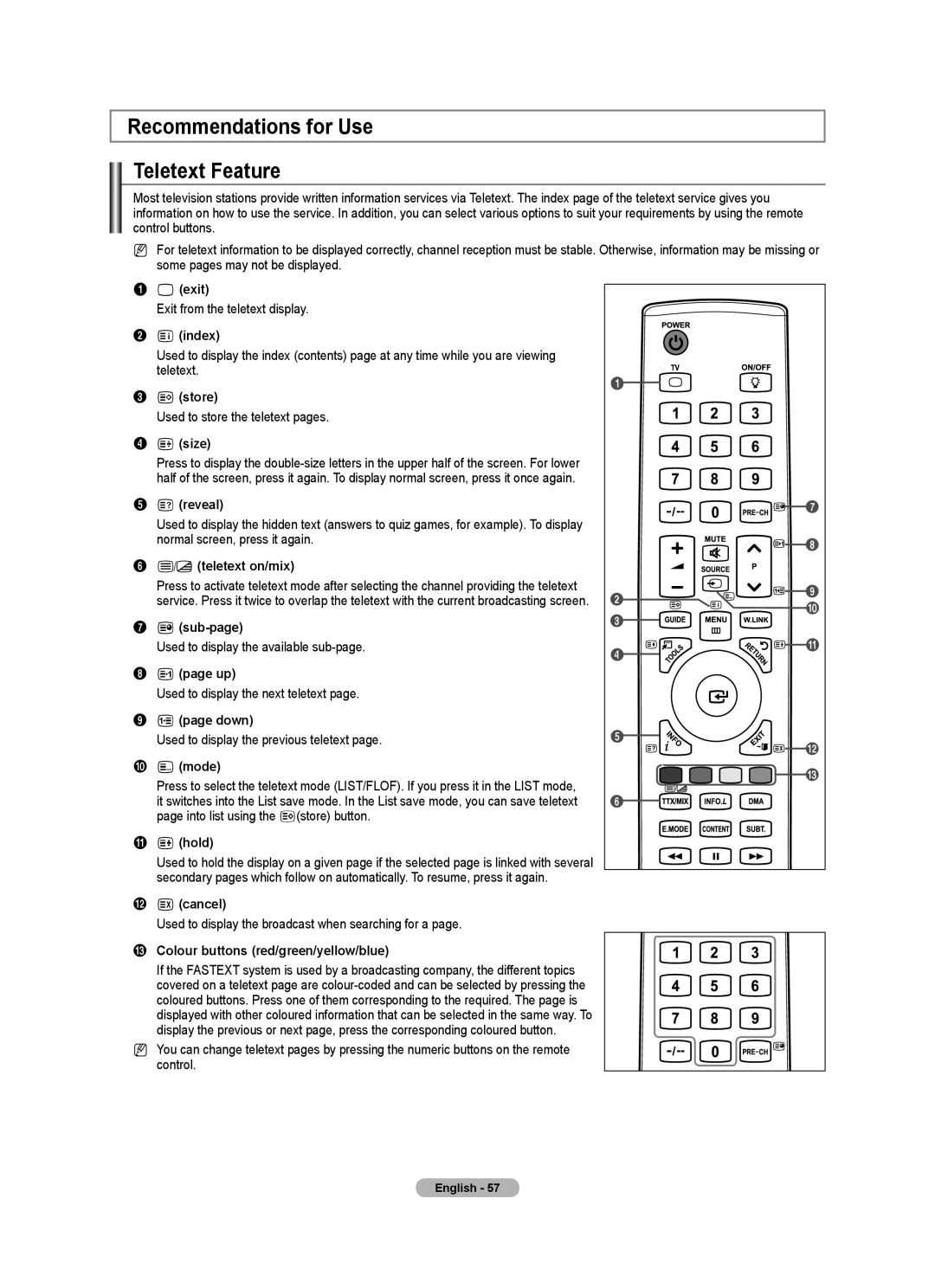 Samsung BN68-01700A-00 user manual Recommendations for Use Teletext Feature 