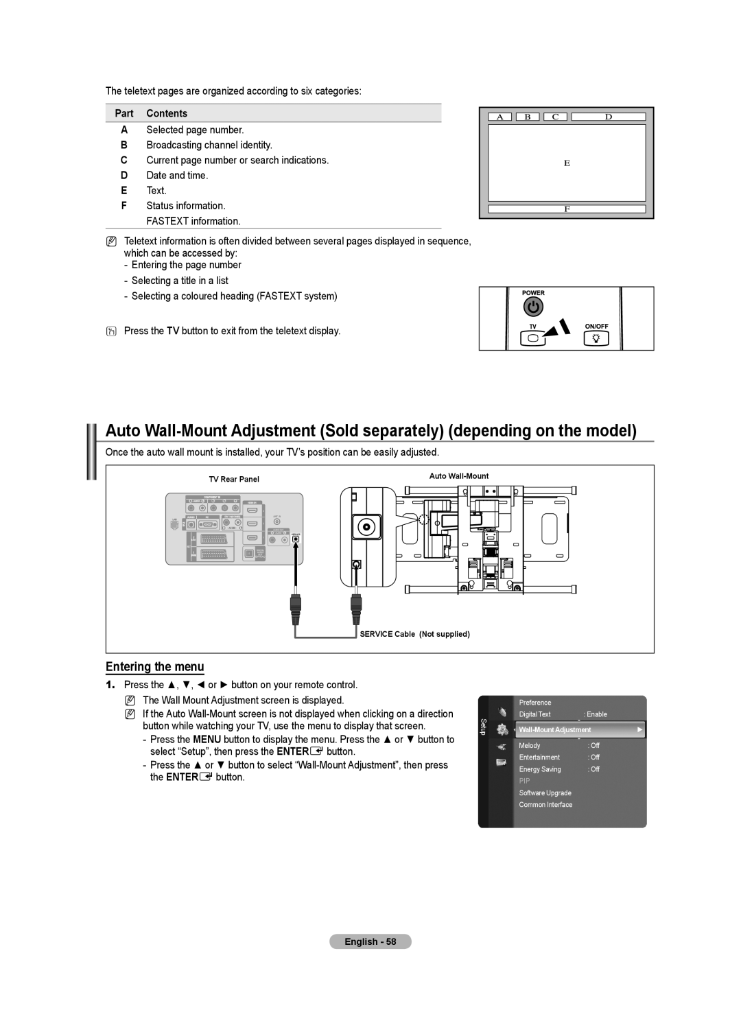 Samsung BN68-01700A-00 user manual Entering the menu, Part Contents 