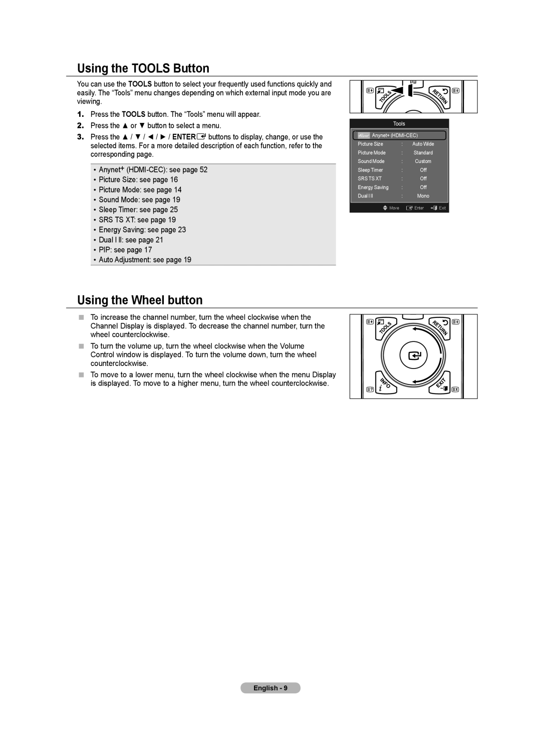 Samsung BN68-01701M-00 user manual Using the Wheel button, Press the or button to select a menu 