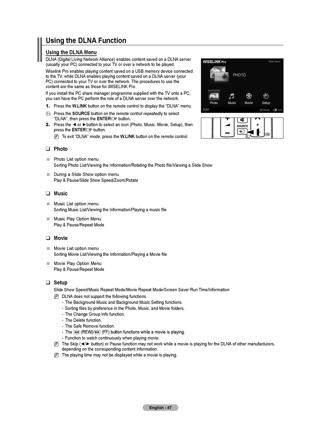 Samsung BN68-01701M-00 user manual Using the Dlna Function 