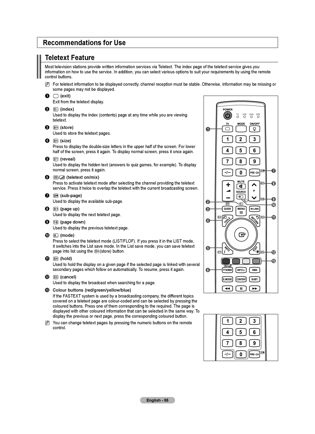 Samsung BN68-01701M-00 user manual Recommendations for Use Teletext Feature 