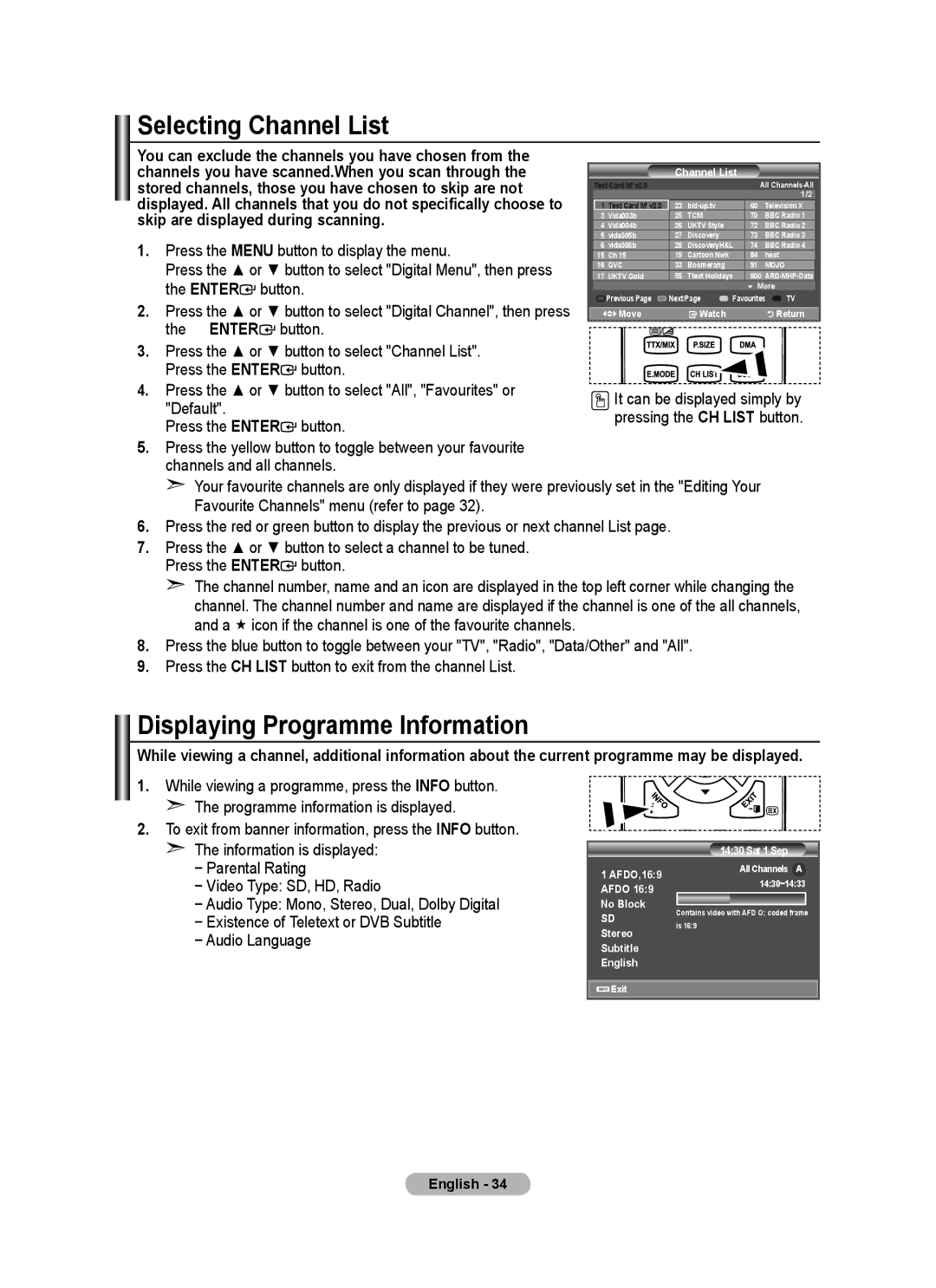 Samsung BN68-01736A-00 user manual Selecting Channel List, Displaying Programme Information 