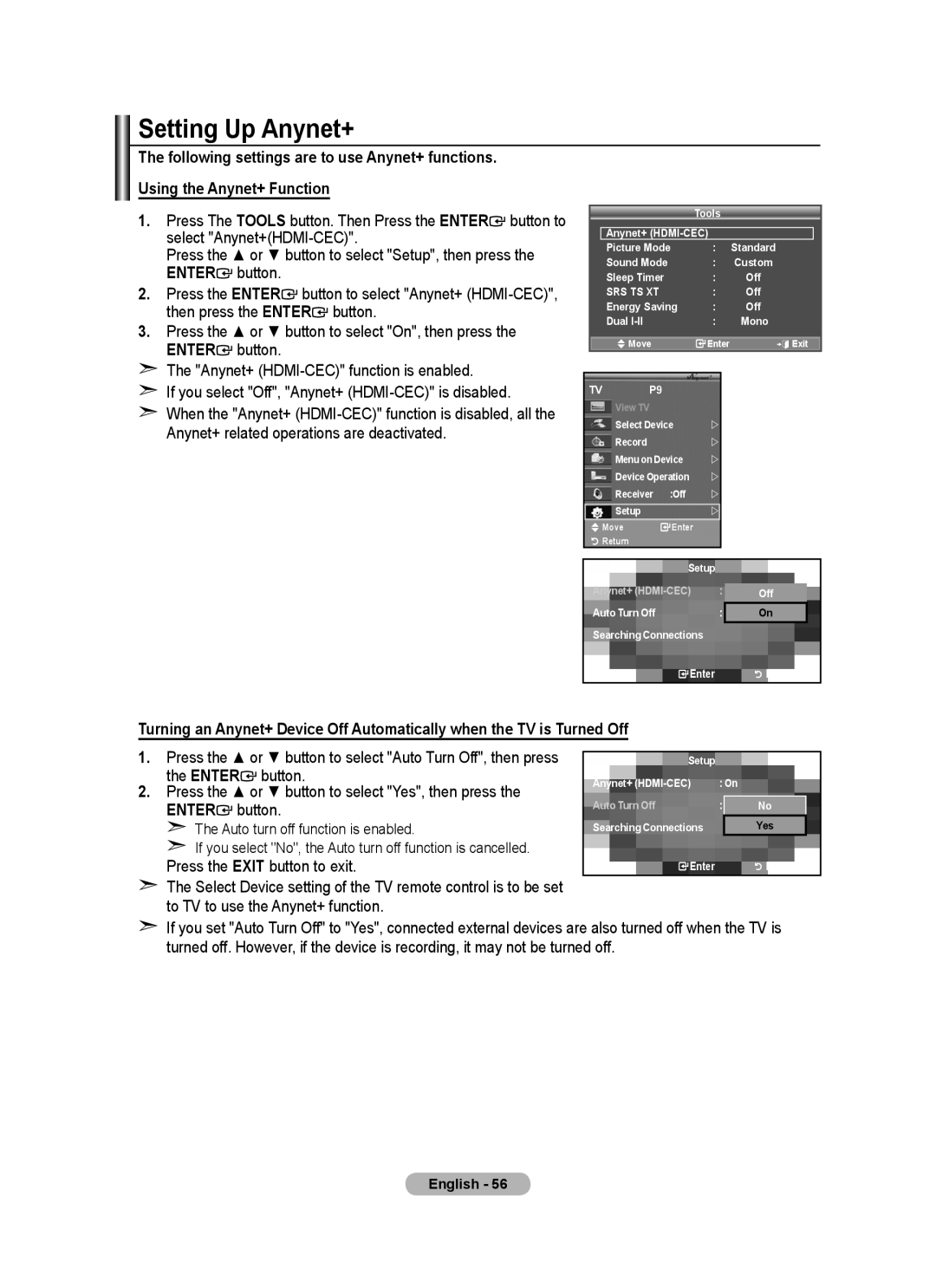 Samsung BN68-01736A-00 user manual Setting Up Anynet+ 