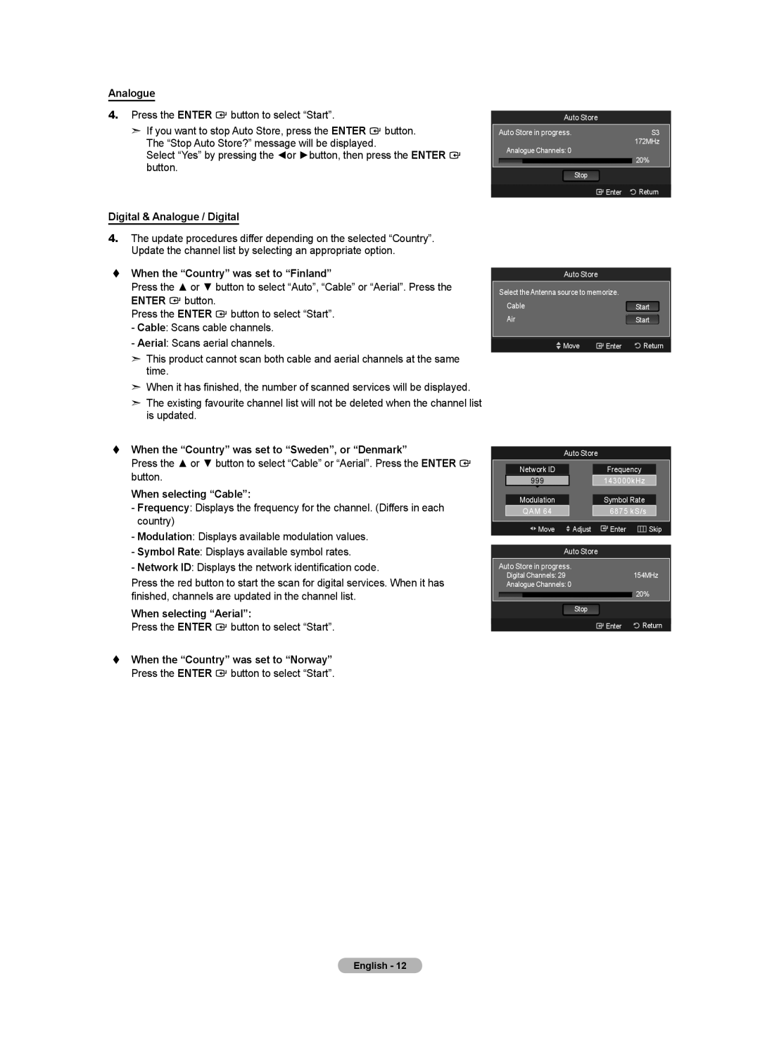 Samsung BN68-01736B-00 Digital & Analogue / Digital,  When the Country was set to Finland, When selecting Cable 