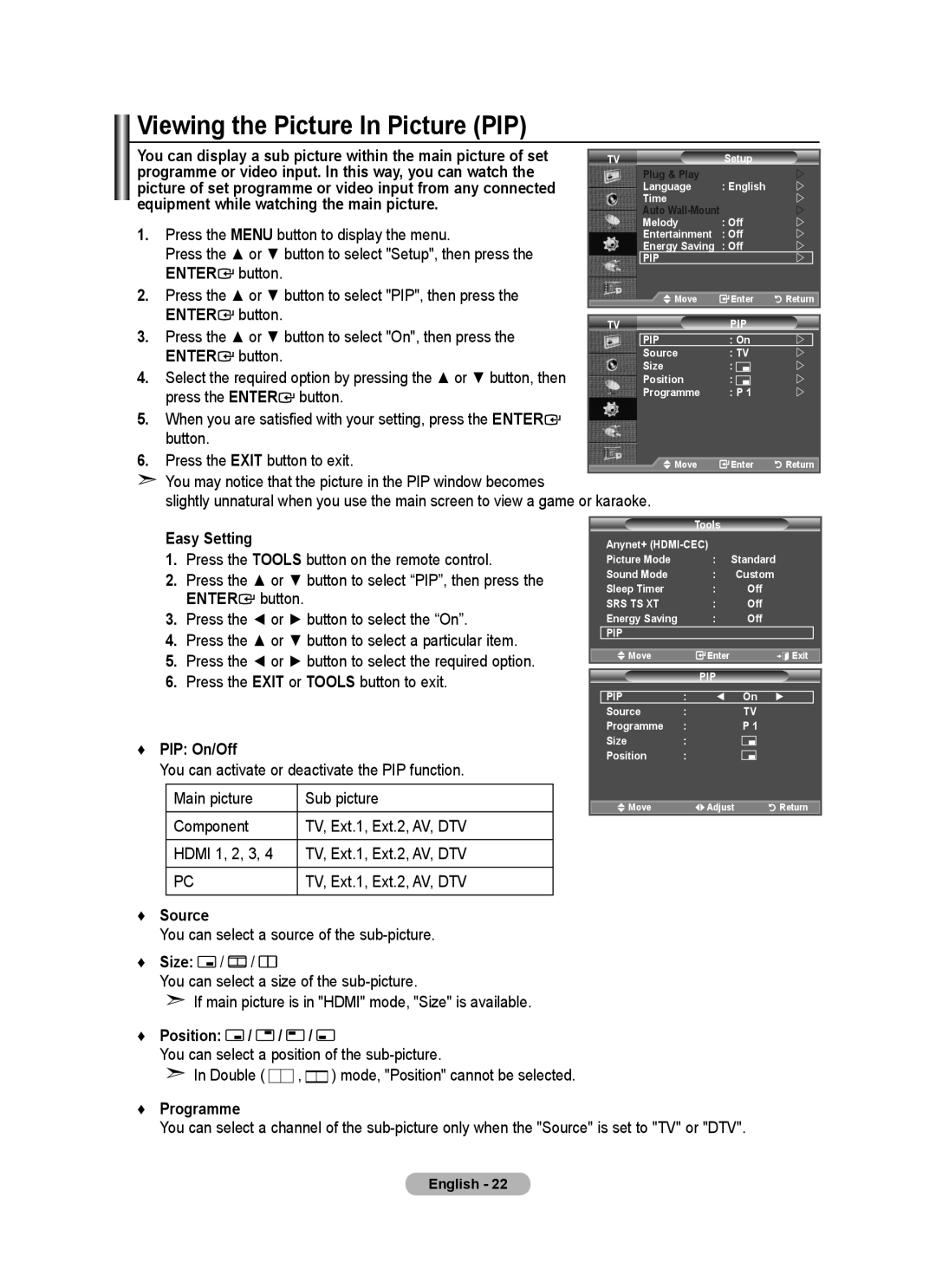 Samsung BN68-01736C-00 user manual Viewing the Picture In Picture PIP 