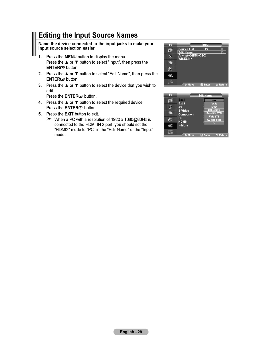 Samsung BN68-01736C-00 user manual Editing the Input Source Names 