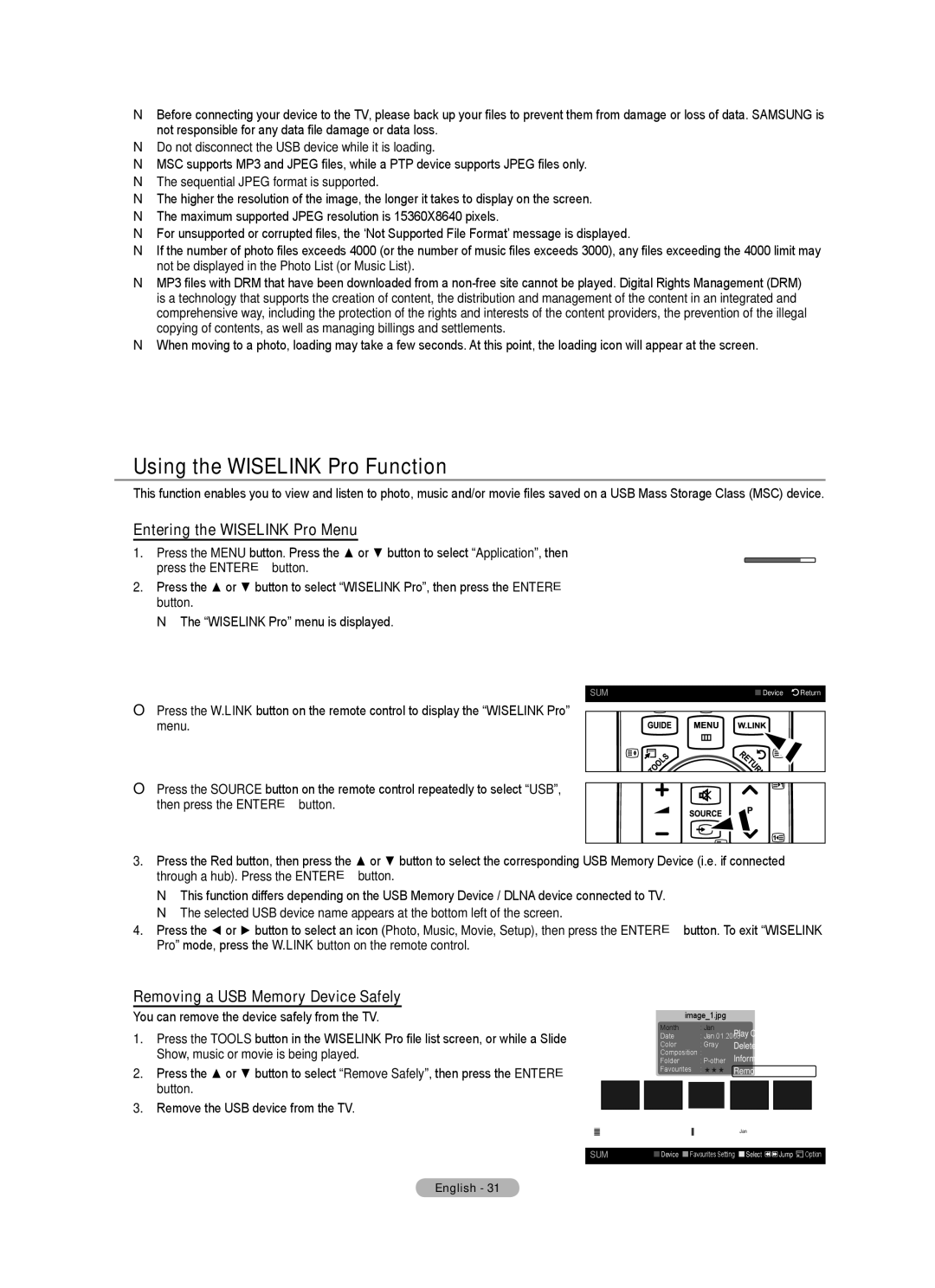 Samsung BN68-01737C-00 user manual Using the Wiselink Pro Function, Entering the Wiselink Pro Menu 