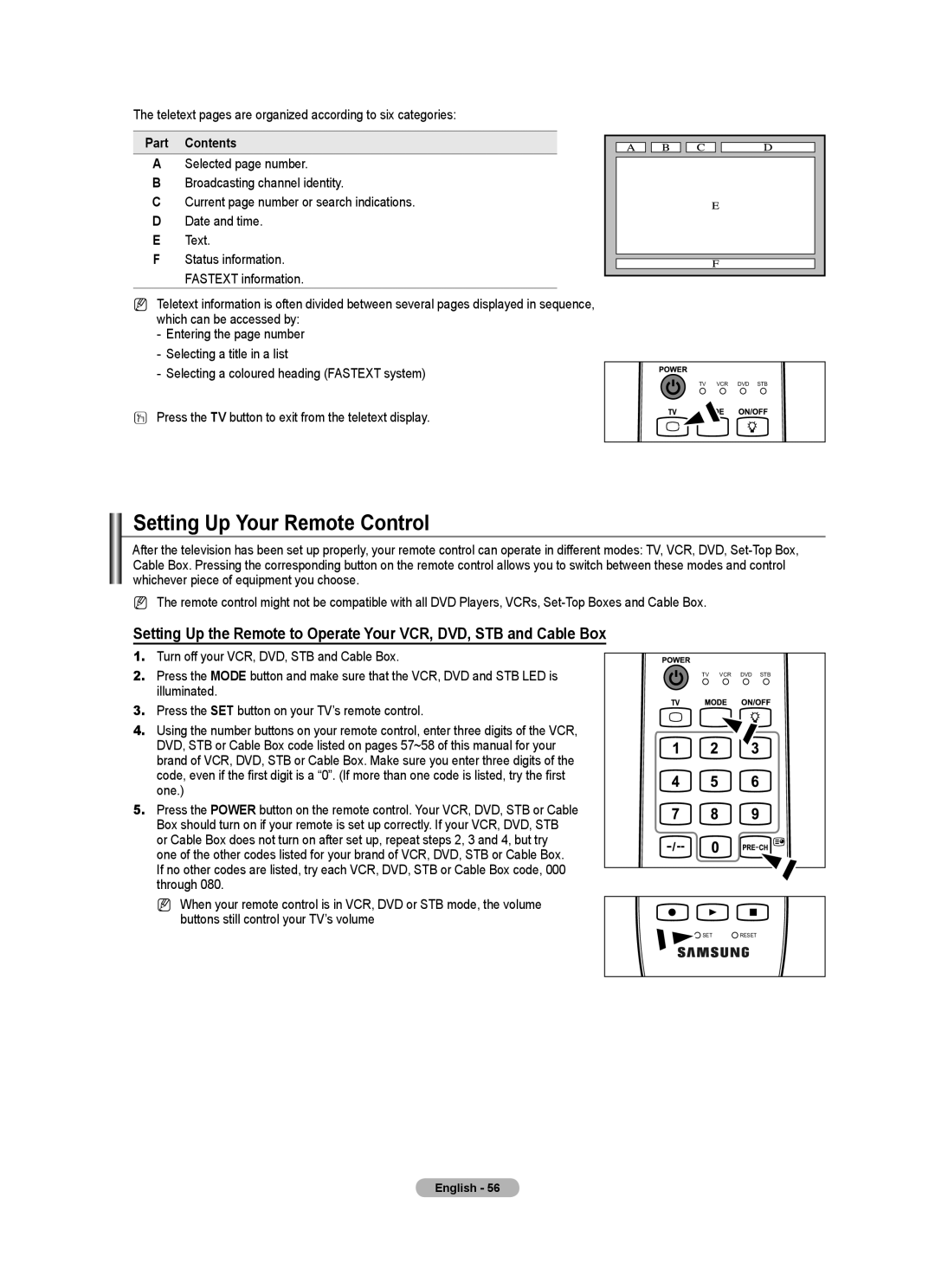 Samsung BN68-01737C-00 user manual Setting Up Your Remote Control, Part Contents 