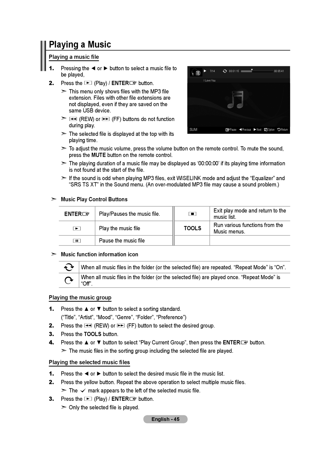 Samsung BN68-01780J-00 user manual Playing a Music 