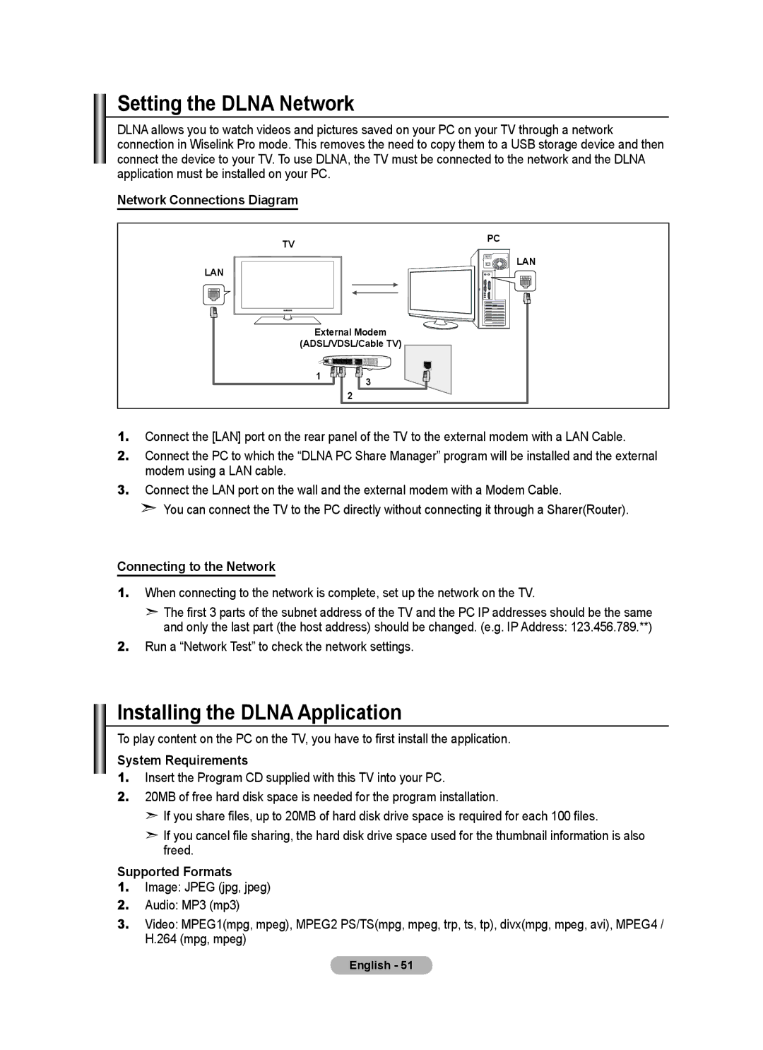 Samsung BN68-01780J-00 user manual Setting the Dlna Network, Installing the Dlna Application 