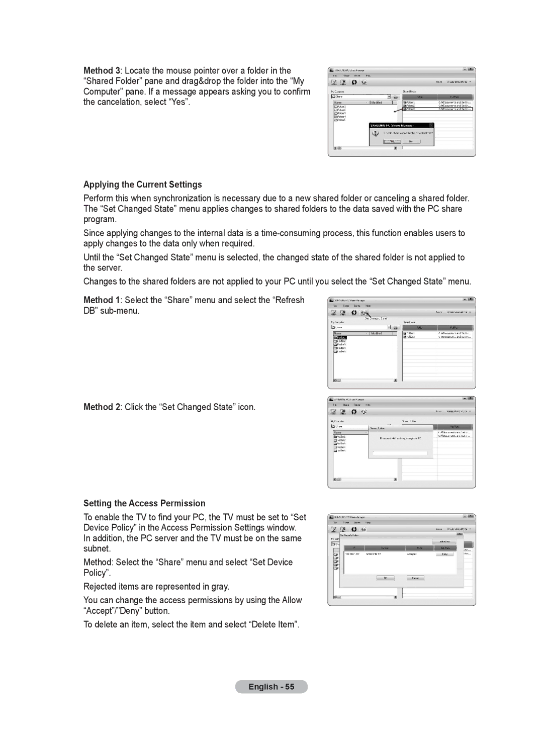 Samsung BN68-01780J-00 user manual Applying the Current Settings, Method 2 Click the Set Changed State icon 