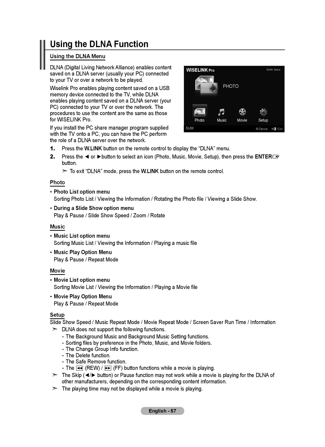 Samsung BN68-01780J-00 user manual Using the Dlna Function 